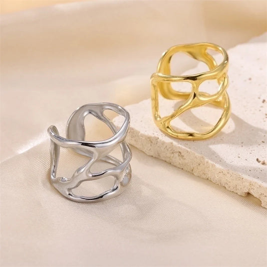 Anillos abiertos huecos de acero inoxidable, estilo minimalista
