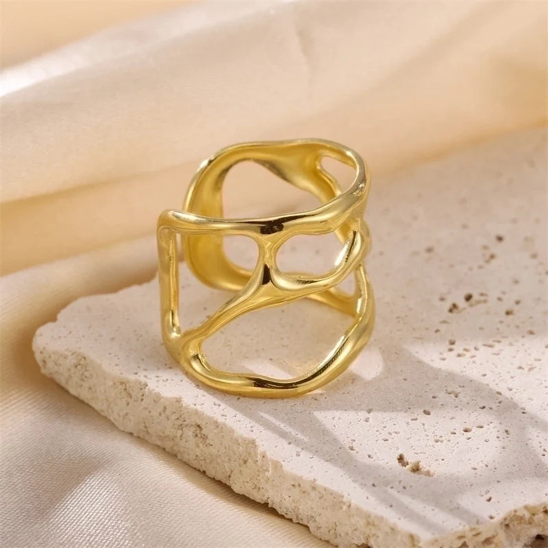Anillos abiertos huecos de acero inoxidable, estilo minimalista