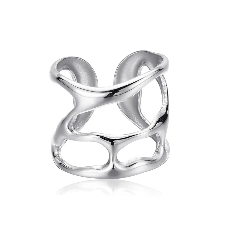 Anillos abiertos huecos de acero inoxidable, estilo minimalista