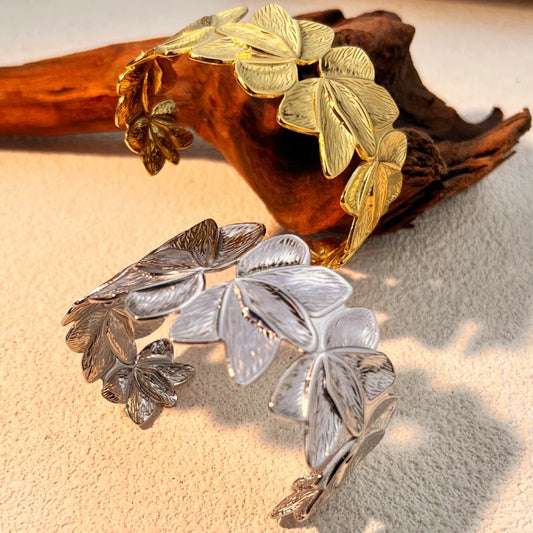 Brazalete elegante de acero inoxidable Hojas