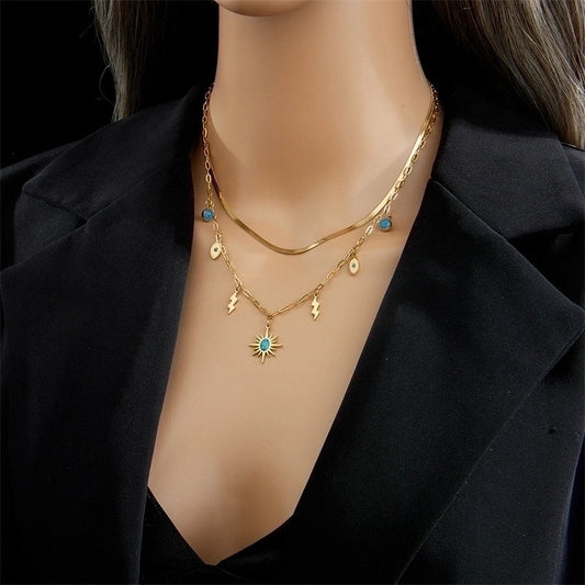 Collar de capas acero inoxidable, estilo vintage