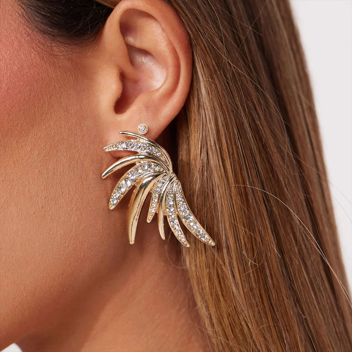 Pendientes acero inoxidable con forma de hoja con strass