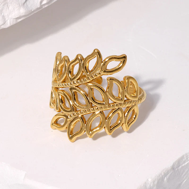 Anillos de acero inoxidable  con hojas minimalistas