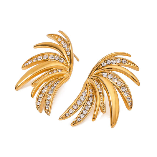 Pendientes acero inoxidable con forma de hoja con strass