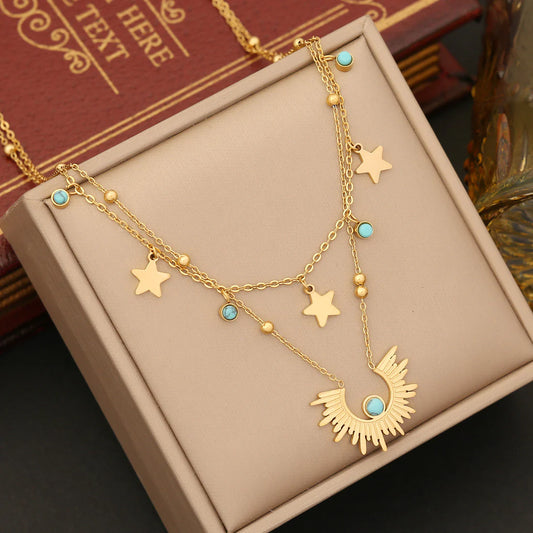 Colgante doble estrellas étnico