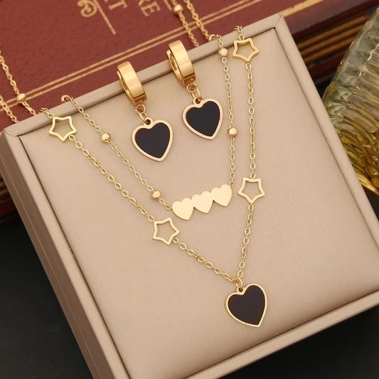Pack de colgante + pulsera+ pendientes corazones acero inoxidable
