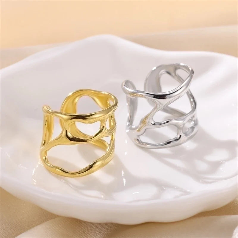 Anillos abiertos huecos de acero inoxidable, estilo minimalista