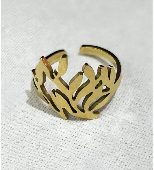 Anillo abierto acero diseño Hoja